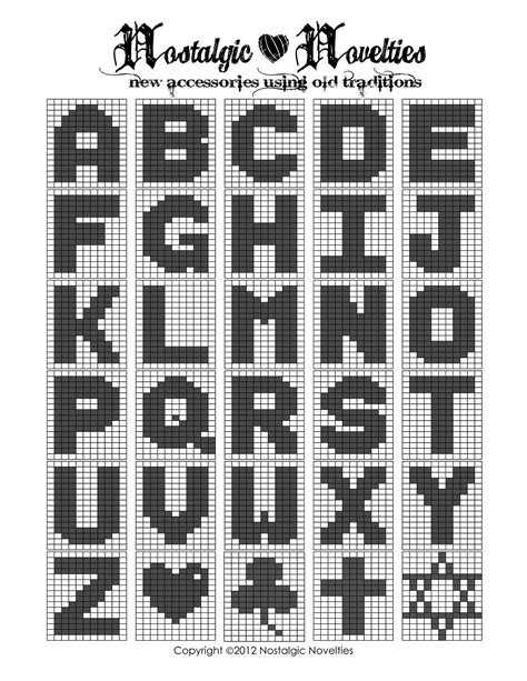 Crochet alphabet graph template on a table