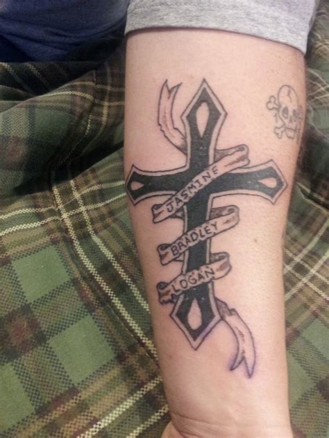 Cross and Ribbon Tattoo Design