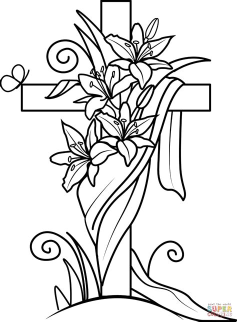 Cross Coloring Pages with Flowers