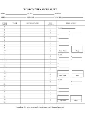 Cross Country Meet Scoring Template Sample