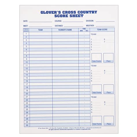 Cross Country Score Sheet Software