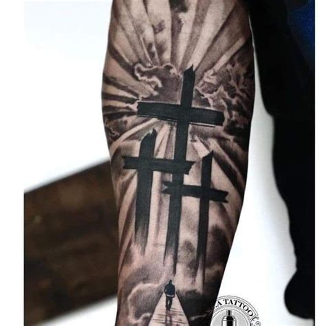 Cross with Quotes Forearm Tattoo