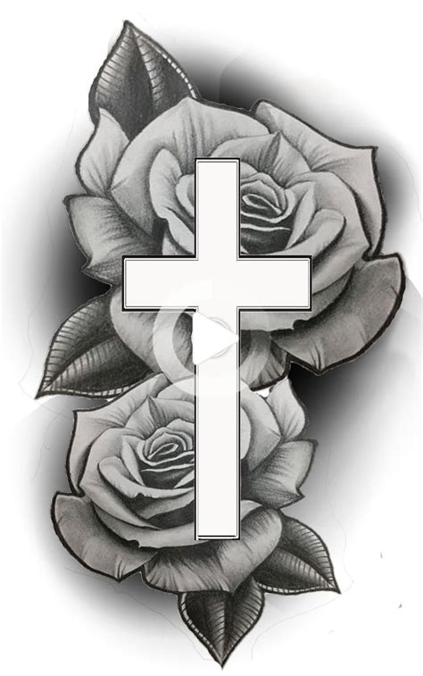 Cross with roses tattoo design