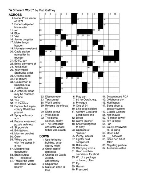 Crossword printable for teens