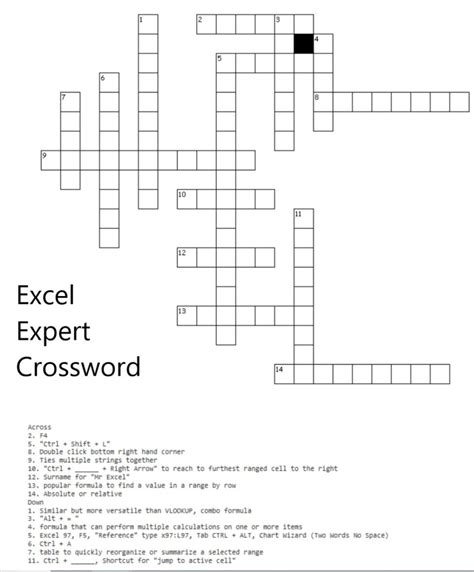 Excel spreadsheet setup for crossword puzzle creation