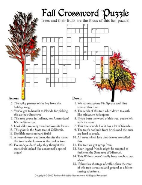 Crossword puzzle fall themes