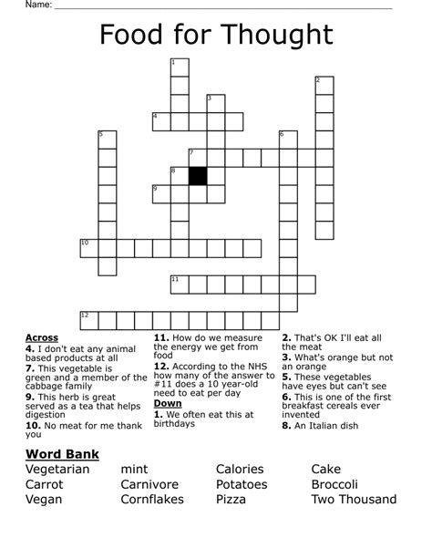 A crossword puzzle grid with food-related words and phrases