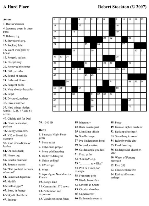 A difficult crossword puzzle with complex clues