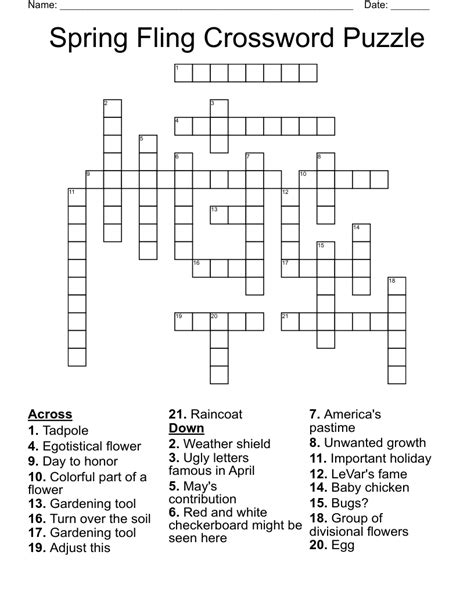 A crossword puzzle grid with spring-themed words and phrases