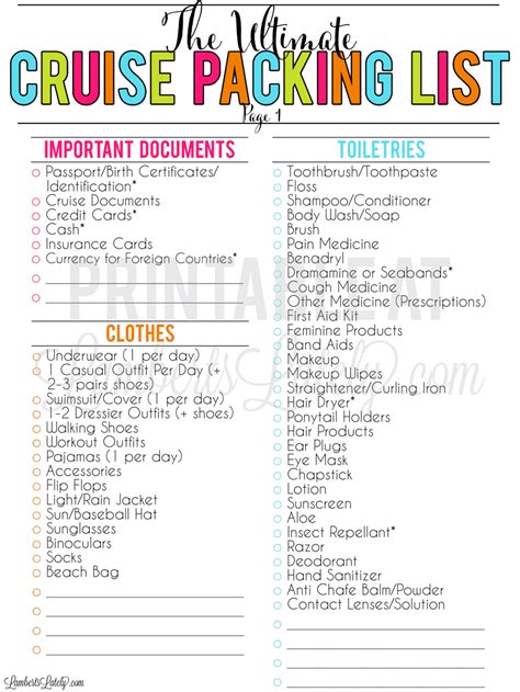 Cruise Checklist