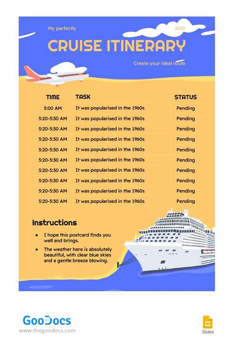 Cruise itinerary template