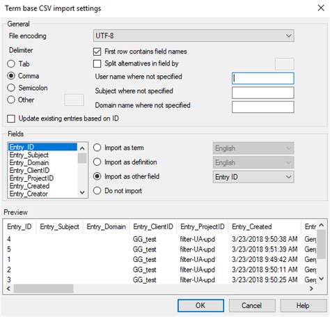 CSV Import Settings