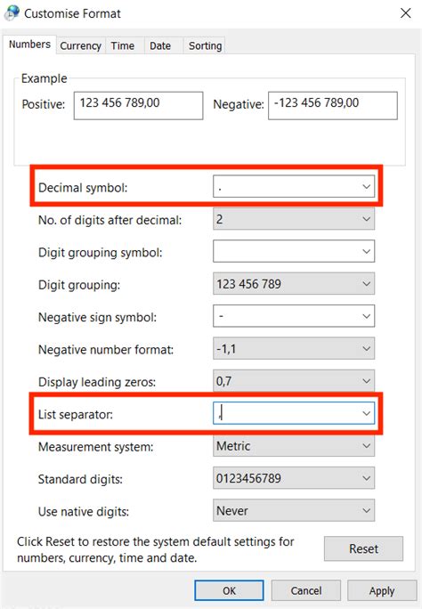 CSV Separator Settings