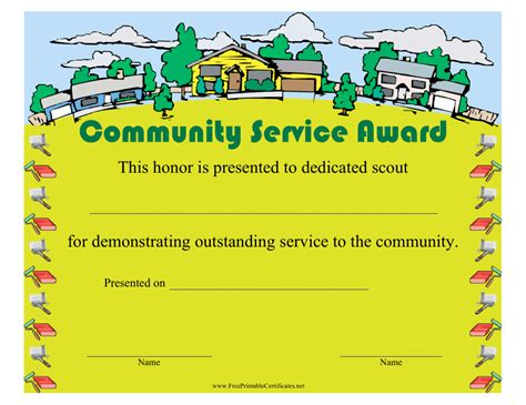 Cub Scout Community Service Award Certificate Template