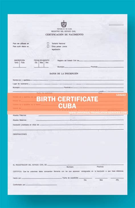 Cuban Birth Certificate Translation Template