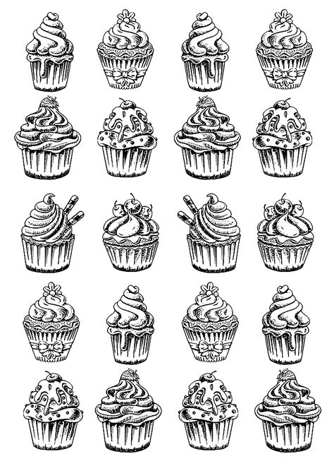 Colorful cupcake coloring pages for kids