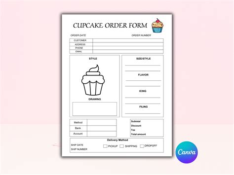 Cupcake Order Form Template Design