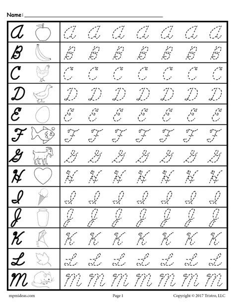 Cursive alphabet tracing worksheets