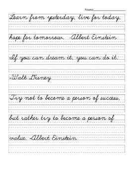 Cursive quote practice sheets