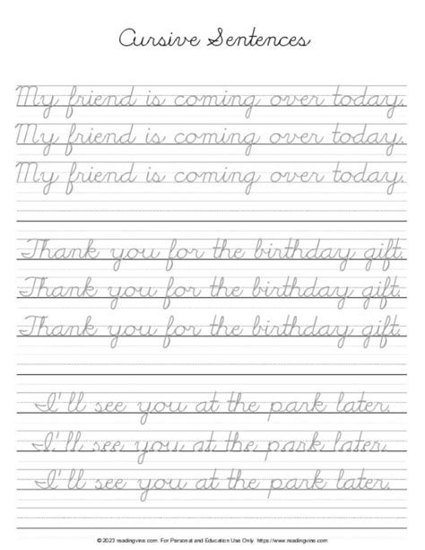 Cursive sentences worksheet