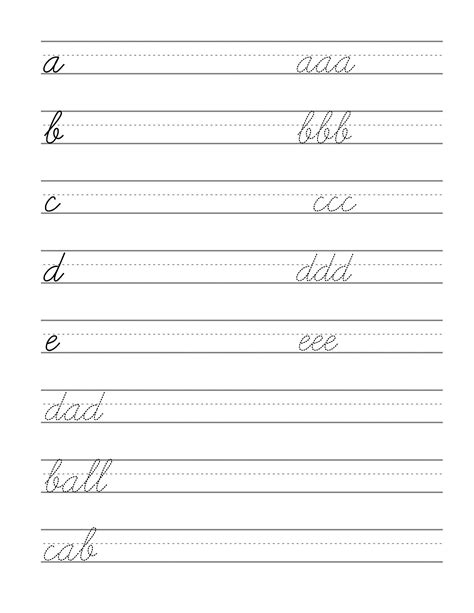 Cursive Word Practice Sheets for Kids