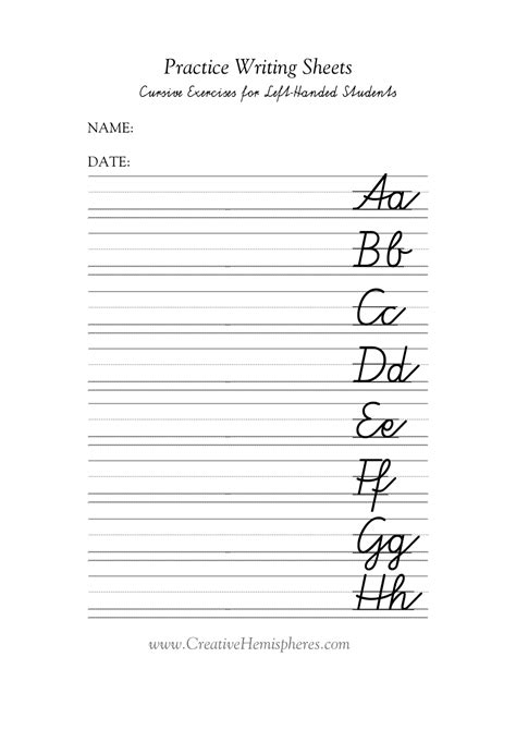 Cursive Writing Practice Sheets for Left-Handed Kids