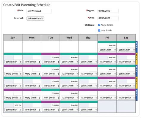 Custody schedule templates