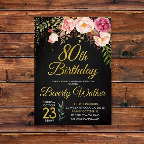 Custom 80th Birthday Invitation Template