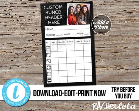 Custom Bunco Scorecard