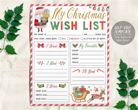 Custom Christmas List Templates