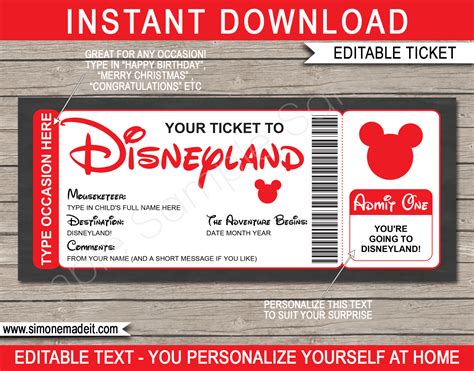 Custom Disney Ticket Templates