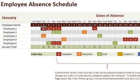 Custom Excel Employee Absence Schedule