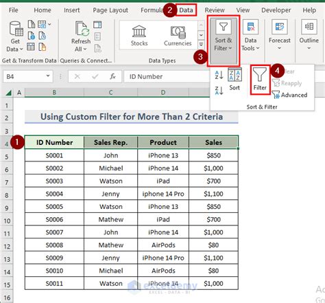 Setting Custom Filter Criteria in Excel