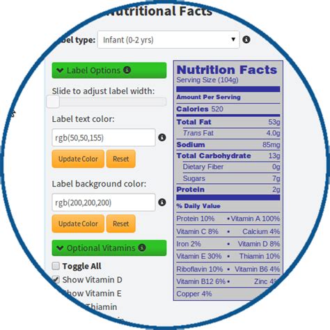 Custom food label template