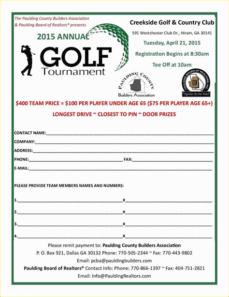 Custom Golf Event Registration Form Template