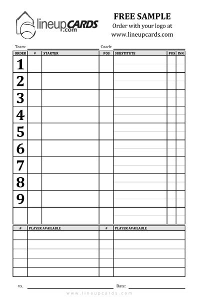 Customizable Lineup Card Template