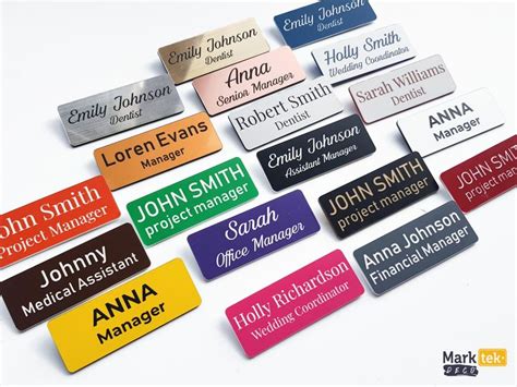 Custom material name tags design example