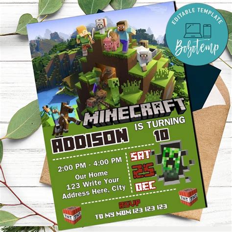 Custom Minecraft Party Invitations