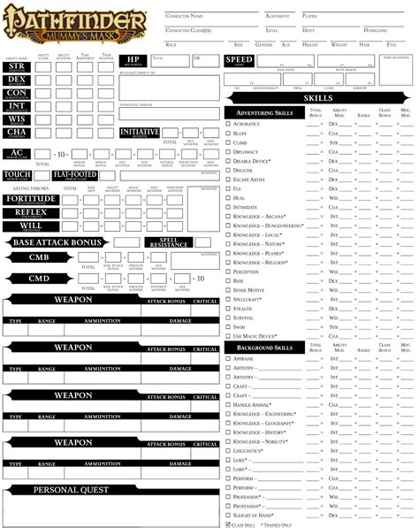 Custom Pathfinder character sheets