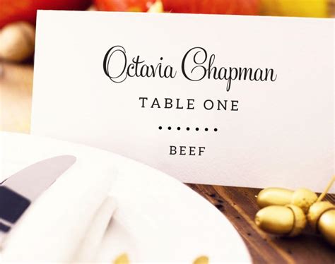 Custom place cards with meal choice templates