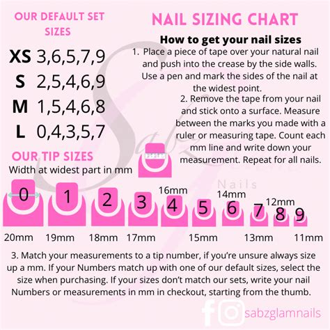 Press On Nail Sizing Chart for Custom Nails Example