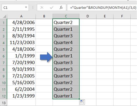 Custom quarter numbering system in Excel