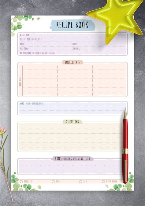 A screenshot of a custom recipe book template with a professional design