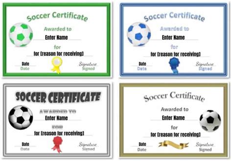 Example of a custom soccer certificate