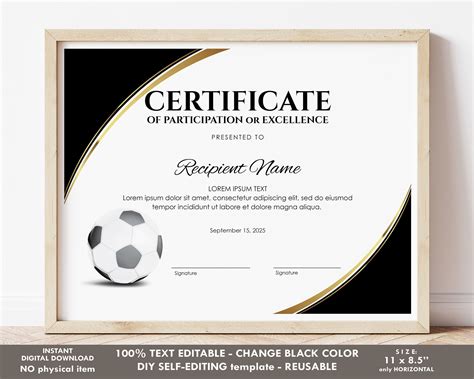 Custom Soccer Certificate Example