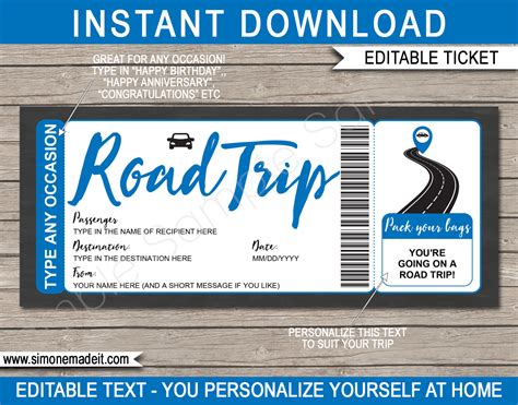 Custom surprise trip ticket template