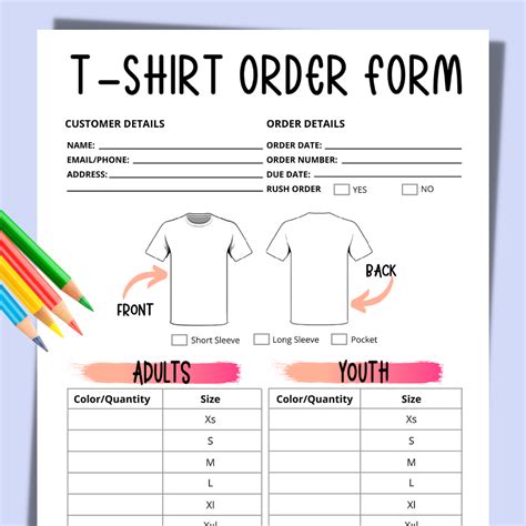 Custom T-Shirt Order Form Template 4