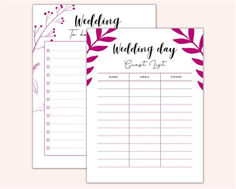 Custom wedding planner printables for a stress-free big day