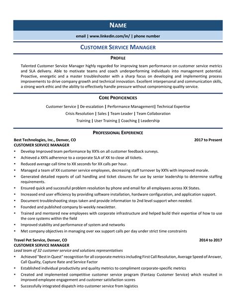 Customer Service Manager Resume Template