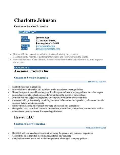 Customer Service Resume Volunteer Template